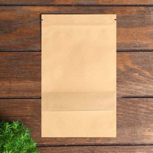 Цена за 50 шт. Пакет Zip - lock Крафт с прямоугольным окном, плоский, 16×26 см