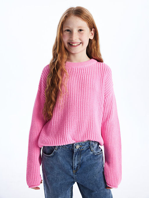 Bisiklet Yaka Uzun Kollu K?z ?ocuk Triko Kazak