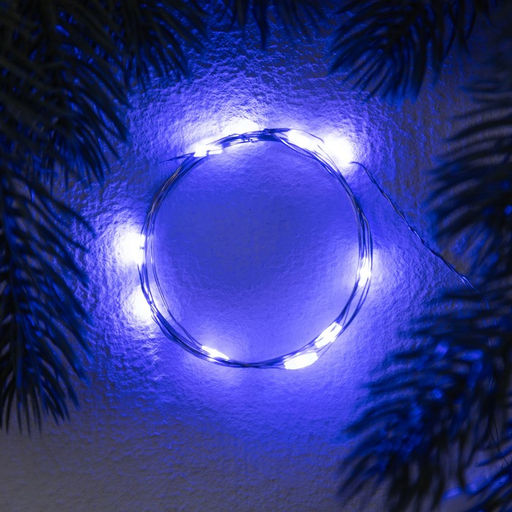 Цена за 2 шт. Гирлянда «Нить» 1 м роса. IP20, нить серебристая, 10 LED, 4.6 В, AG13×3 (в комплекте), 3 режима, свечение синее