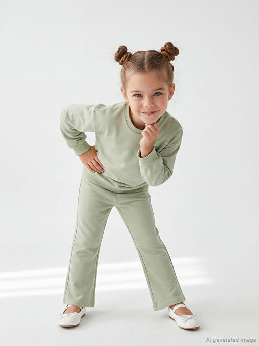 ?i?ek Bask?l? K?z ?ocuk Sweatshirt ve E?ofman Alt?