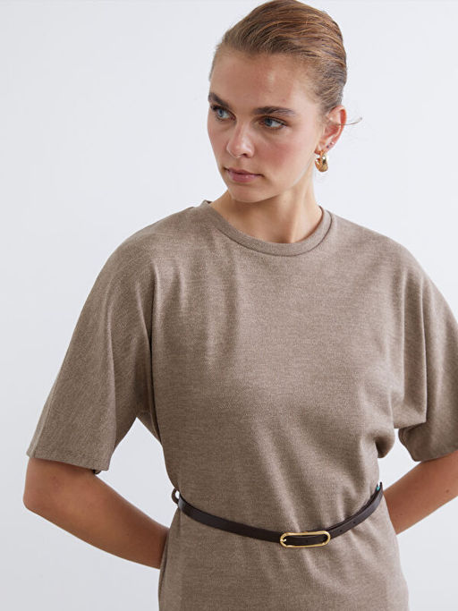 Bisiklet Yaka Beli Kemerli Bluz