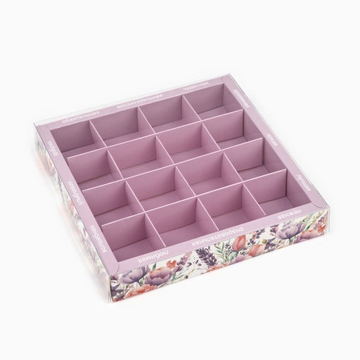 Цена за 5 шт. Коробка под 16 конфет с ячейками Цветы, 19?19?3 см