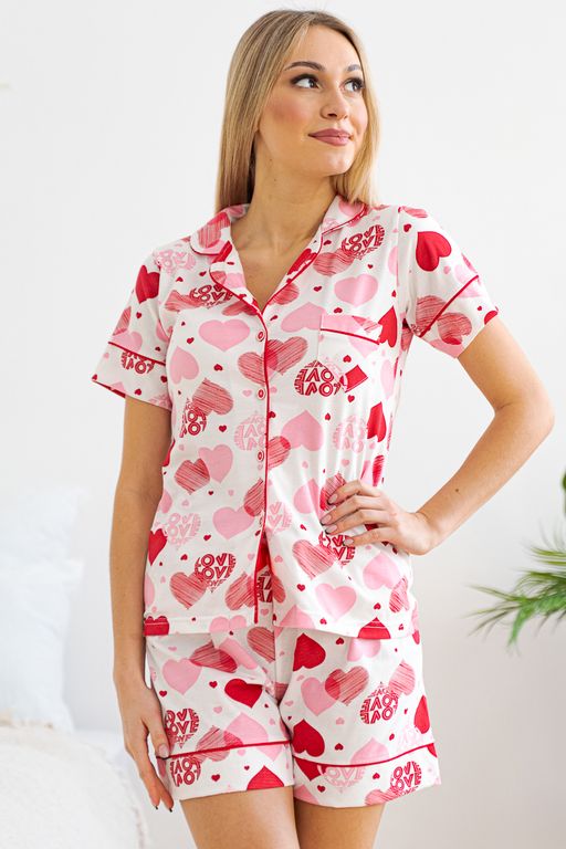 Костюм женский из жакета с коротким рукавом и шорт из кулирки Рейчел сердца, красный - Амадэль фото 6