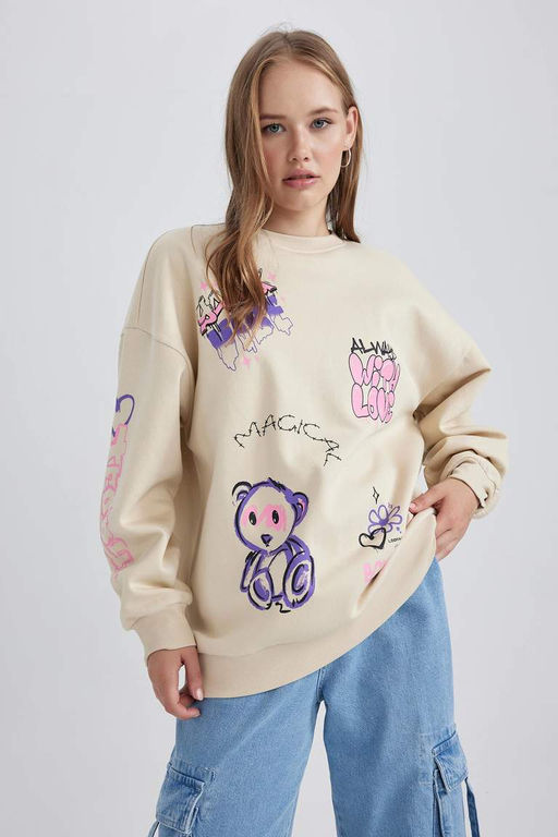 Толстый толстый свитшот Cool Oversize с круглым вырезом - Defacto фото 3