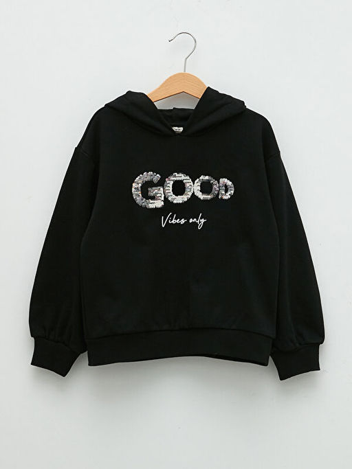 Kap??onlu Bask?l? ?ift Y?nl? Payetli Uzun Kollu K?z ?ocuk Sweatshirt - Waikiki фото 2