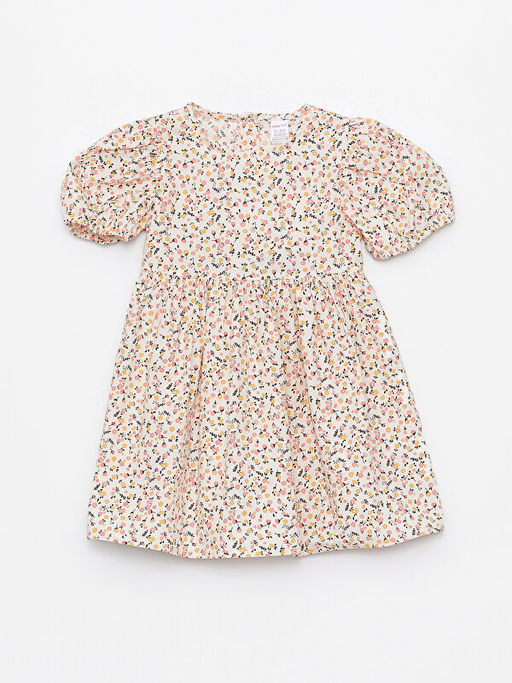 Bisiklet Yaka K?sa Kollu Bask?l? K?z Bebek Elbise