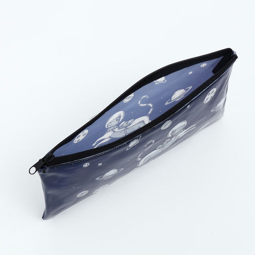 Косметичка-пенал на молнии, с рисунком Космический кот, тёмно-синяя - Simaland фото 3