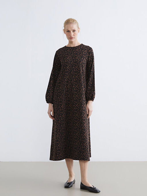 Bisiklet Yaka Desenli Elbise