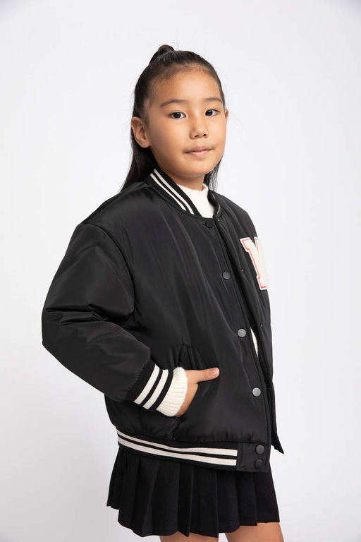 Водоотталкивающее пальто-бомбер с воротником-стойкой и вышивкой для девочек - Defacto фото 7