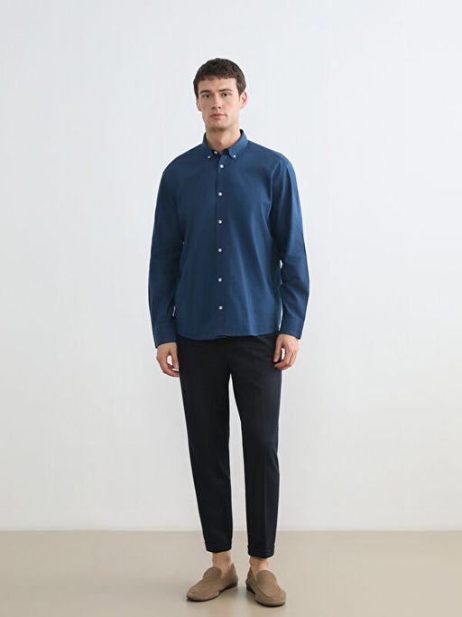 Regular Fit Keten G?r?n?ml? Erkek G?mlek