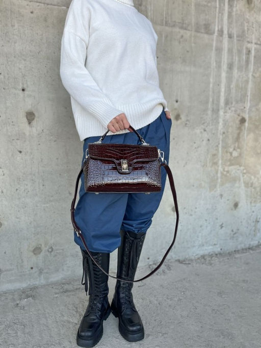 Женская лаковая сумка под крокодила HW-7711 Кофе - Sergio valentini фото 7