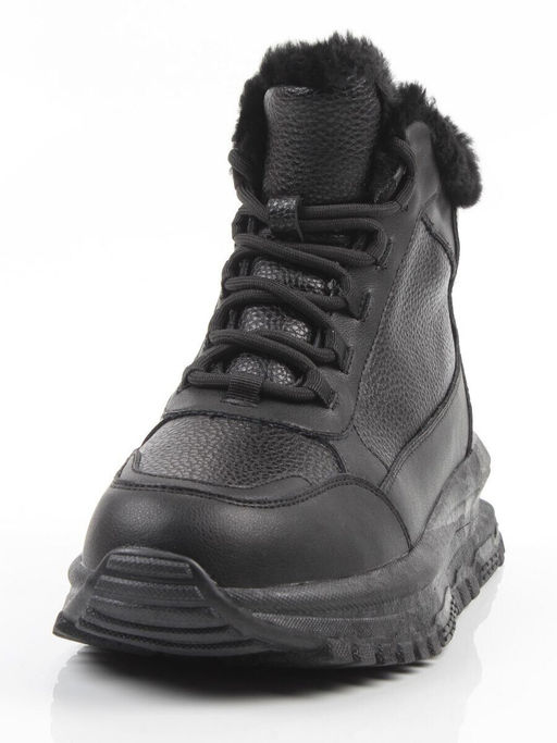 04-WG044-1M BLACK Кроссовки зимние женские (натуральная кожа, 100% шерсть)