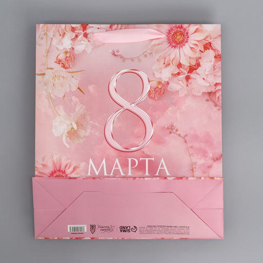 Цена за 2 шт. Пакет подарочный ламинированный, упаковка, С 8 марта, цветы, M 30?26?9 см