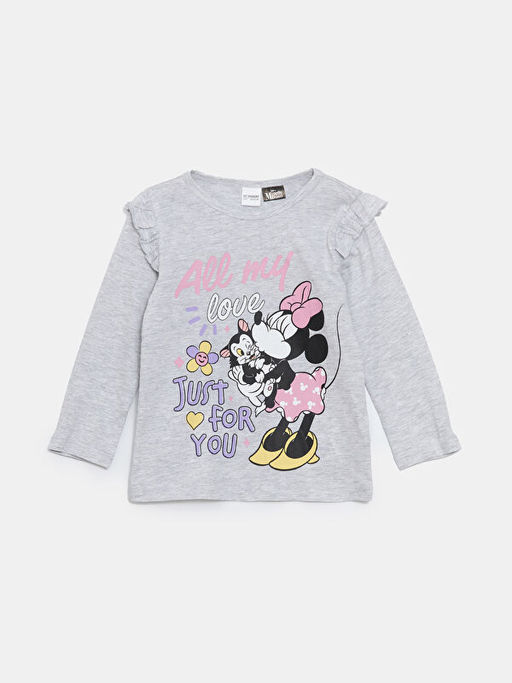 Bisiklet Yaka Minnie Mouse Bask?l? K?z ?ocuk Pijama Tak?m?