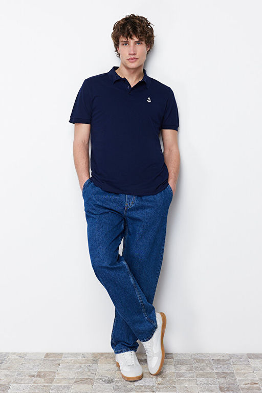 Lacivert Regular/Normal Kesim %100 Pamuklu _apa Nak__l_ Polo Yaka T-shirt TMNSS23PO00031 - Trendyolmilla фото 2
