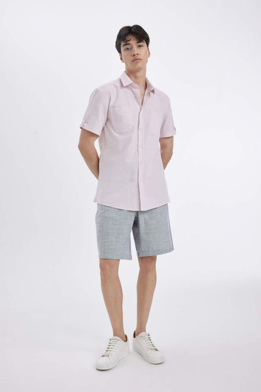 Рубашка Slim Fit из поплина с короткими рукавами - Defacto фото 2