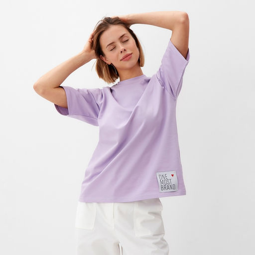 Футболка оверсайз с нашивкой женская MINAKU: One Most Brand, сиреневая, размер 52