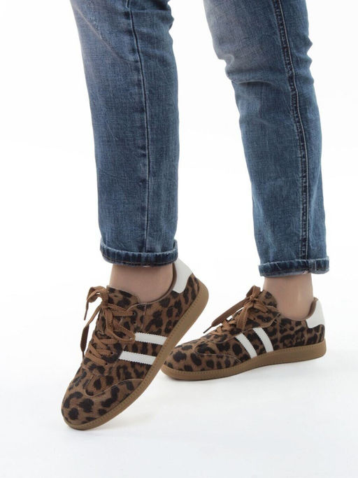 03-270-6PC LT. BROWN/LEOPARD Кеды женские (натуральная кожа)