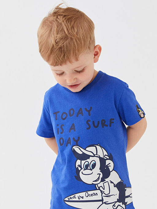 Bisiklet Yaka K?sa Kollu Nostaljik Maymun Bask?l? Erkek Bebek Ti??rt - Waikiki фото 3