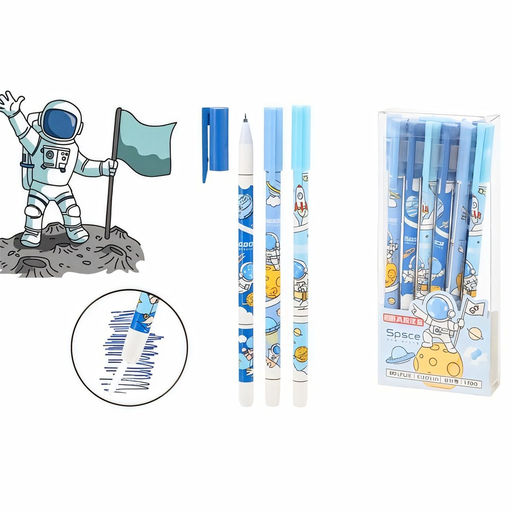 Цена за 3 шт. Ручка гелевая стираемая BASIR "Космонавт" (MP-2370) синяя, 0.5мм, корпус цветной с рисунком