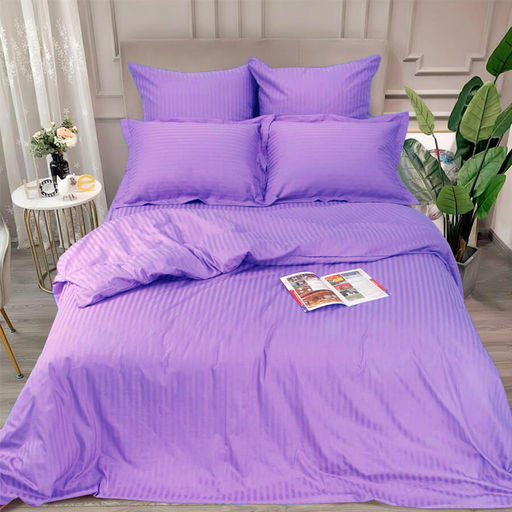 КПБ Страйп - Сатин - Сиреневый 2 сп. с Евро простыней (4 наволочки)