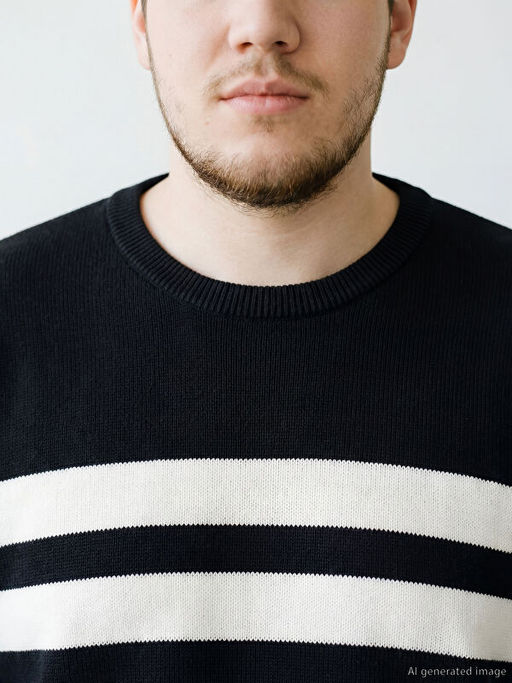 Bisiklet Yaka ?izgili Erkek Triko Kazak