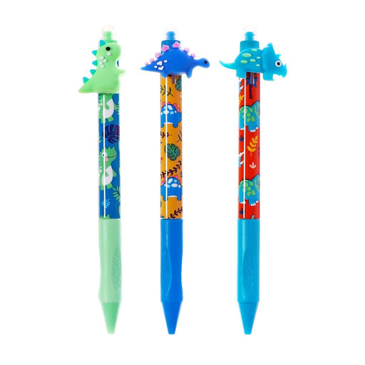 Цена за 36 шт. Стираемая ручка Yalong «Дино», гелевая, автоматическая, синий стержень, узел 0.5 мм, МИКС