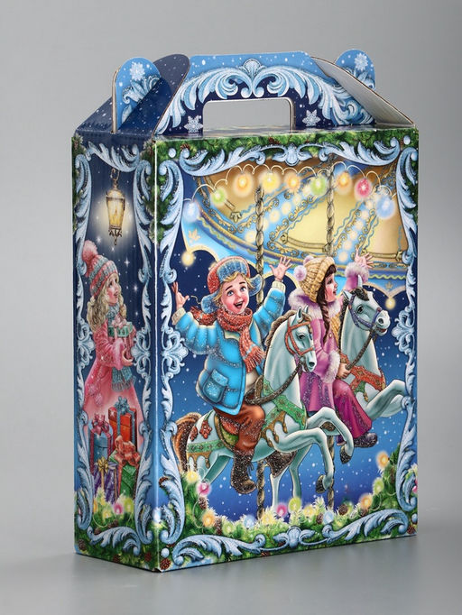 Цена за 5 шт. Подарочная новогодняя коробка «Новогодняя карусель», для сладких подарков, 16.8×7×25 см