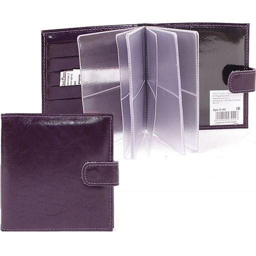 Визитница Premier-V-44 (с хляст, 2х-рядная, 5внут карм, 32карточки) натуральная кожа фиолетовый наплак (118) 105218