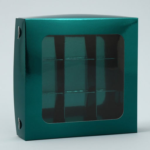 Цена за 5 шт. Коробка для конфет, кондитерская упаковка, 9 ячеек, «Изумрудная», 14.7×14.7×3.5 см
