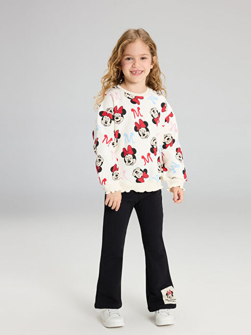 Minnie Mouse Bask?l? K?z ?ocuk Sweatshirt ve Tayt
