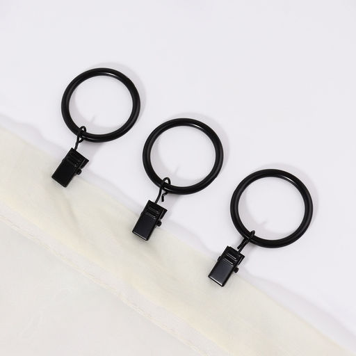 Кольцо для карниза, с зажимом, d=32/40 мм, 10 шт., чёрное