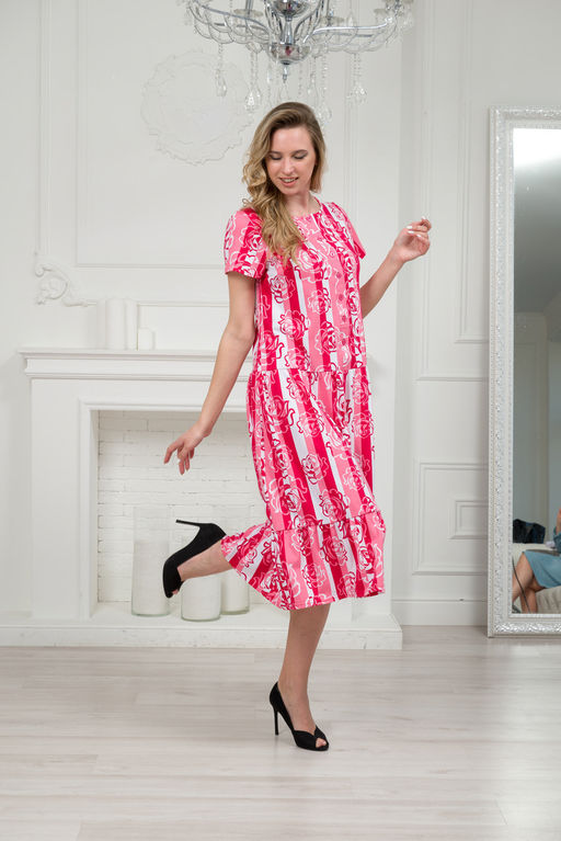 Платье женское из кулирки Кармелита малиновая роза