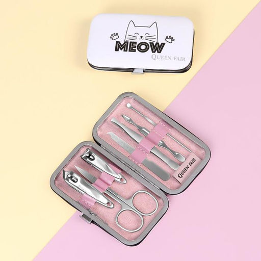 Набор маникюрный Meow, 7 предметов, цвет белый