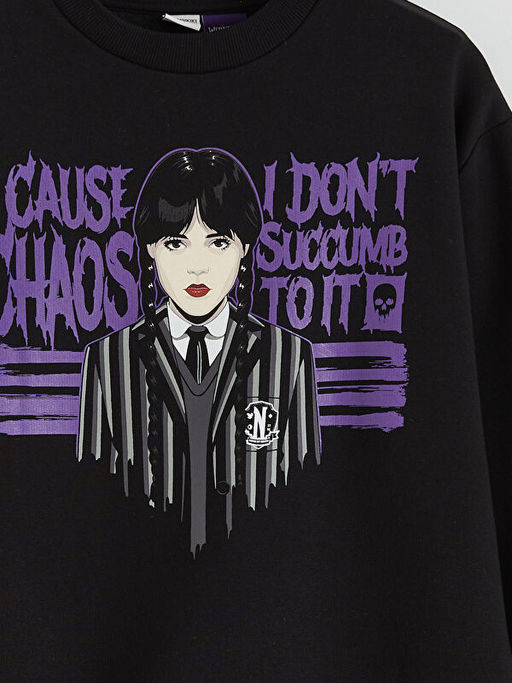 Wednesday Bask?l? K?z ?ocuk Kal?n Sweatshirt