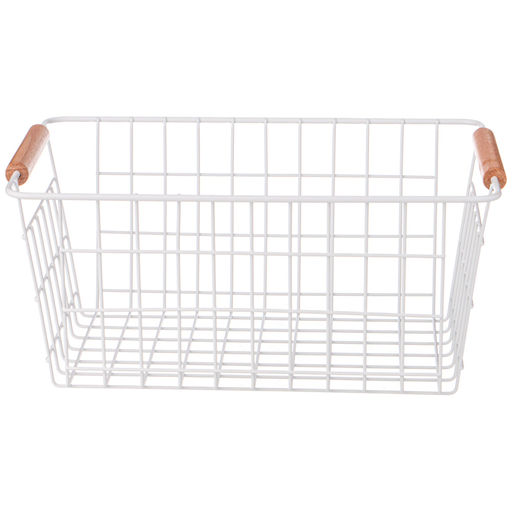 КОРЗИНА С ДЕРЕВЯННЫМИ РУЧКАМИ БЕЛАЯ 30,5*21*14 СМ