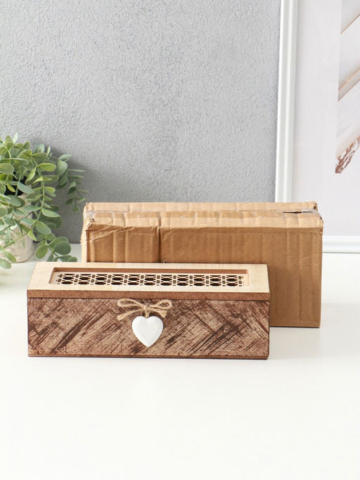 Шкатулка для украшений  Сердце там где ты, для чая, 3 деления, дерево, 9.7?24?7 см