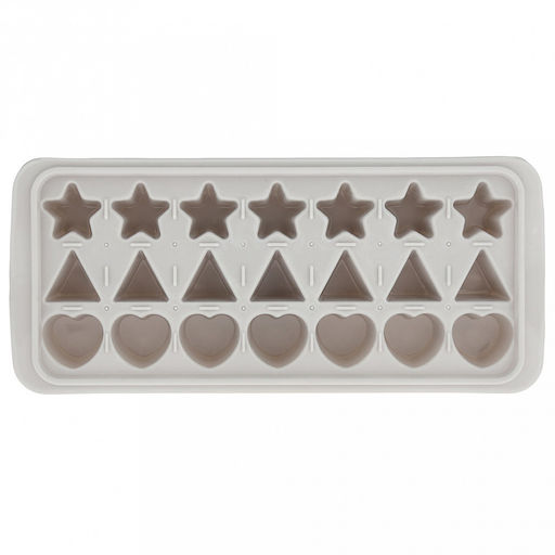 Форма для льда пластмассовая (мармелада) "Фигуры - 21 штука" 25х11см h3,2см, цвета в ассортименте: розовый, голубой, серый, в п/эт пакете (Китай)