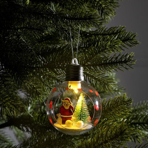 Ёлочный шар Дед Мороз, d=8 см, 1 LED, от батареек, свечение тёплое белое - Luazon lighting фото 6