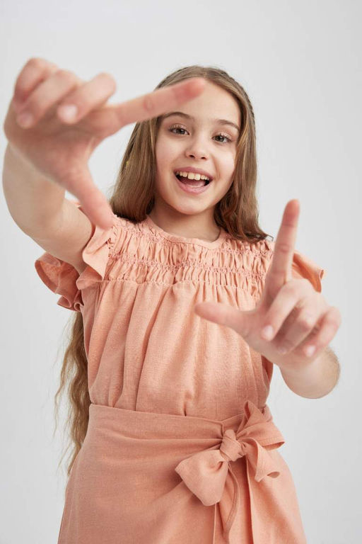 Блузка с короткими рукавами и круглым вырезом для девочек - Defacto фото 7