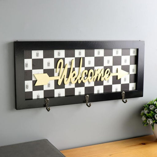 Крючки декоративные дерево "Шахматка. Welcome" 16,5х37х3,3 см
