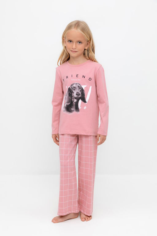 К 1623/розовый зефир,двойная клетка пижама дет