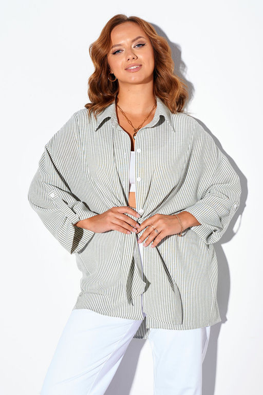Рубашка Liona Style 897 оливковая полоска