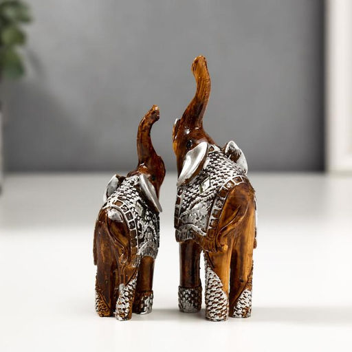 Набор фигурок полистоун «Два слоника под дерево в серебристой попоне», 2 шт., 11×8×3.2 см