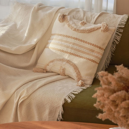 Наволочка декоративная с кисточками SL Home, 45×45 см, хлопок 100%, молочная