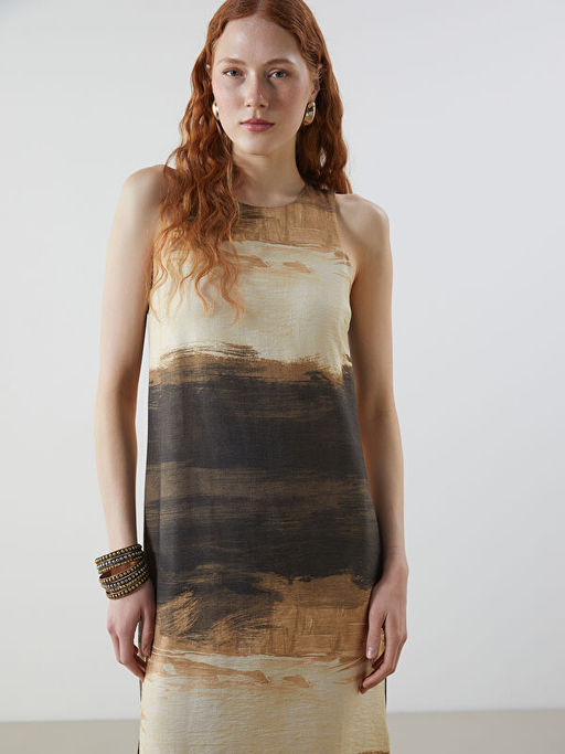 Bisiklet Yaka Desenli Elbise