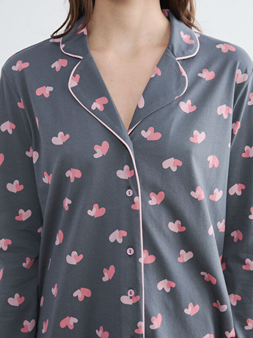 Kalp Bask?l? Kad?n Pijama Tak?m