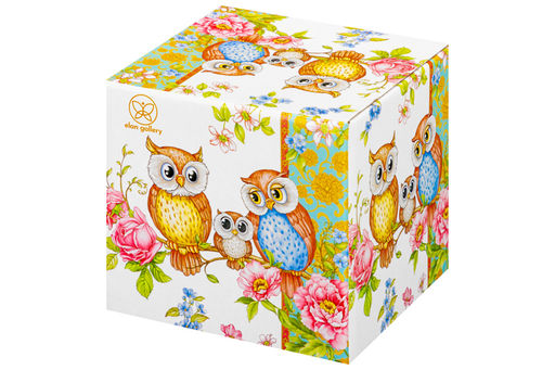 Сахарница 250 мл 9*9*10 см "Совушки" с ложкой, фарфор NEW BONE CHINA