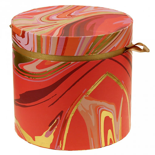 Коробка подарочная д20х18,8см "Акварель" розовые тона, с золотом, с лентой (Китай)