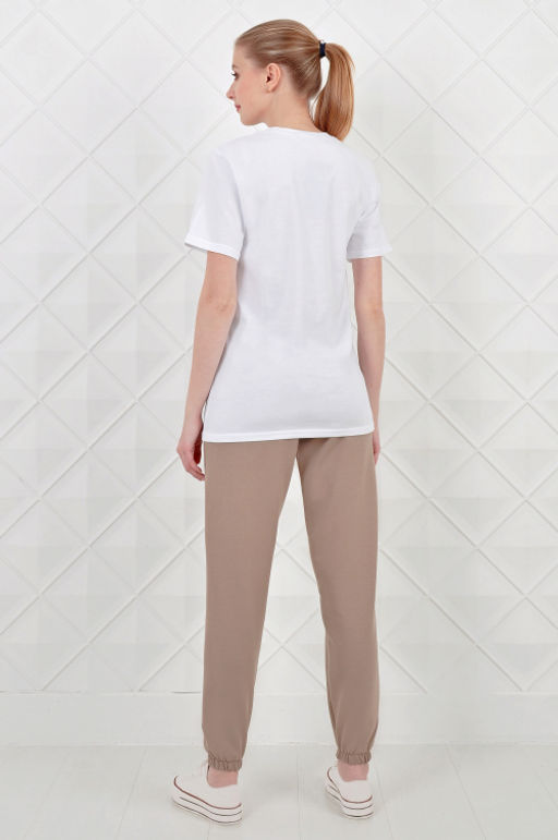 Арт. 21350 Костюм с брюками женский 44-52 (5 шт) Цвет:верх- белый, низ- бежевый - Калинка фото 6